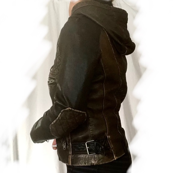 Michael Kors genuine leather brown hooded jacket, unique design, size medium - Picture 4 of 8